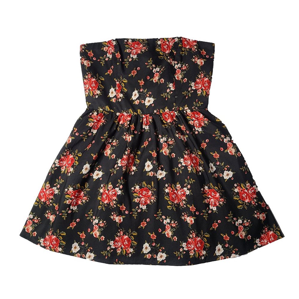 Forever 21 Black Strapless Floral Short Dress